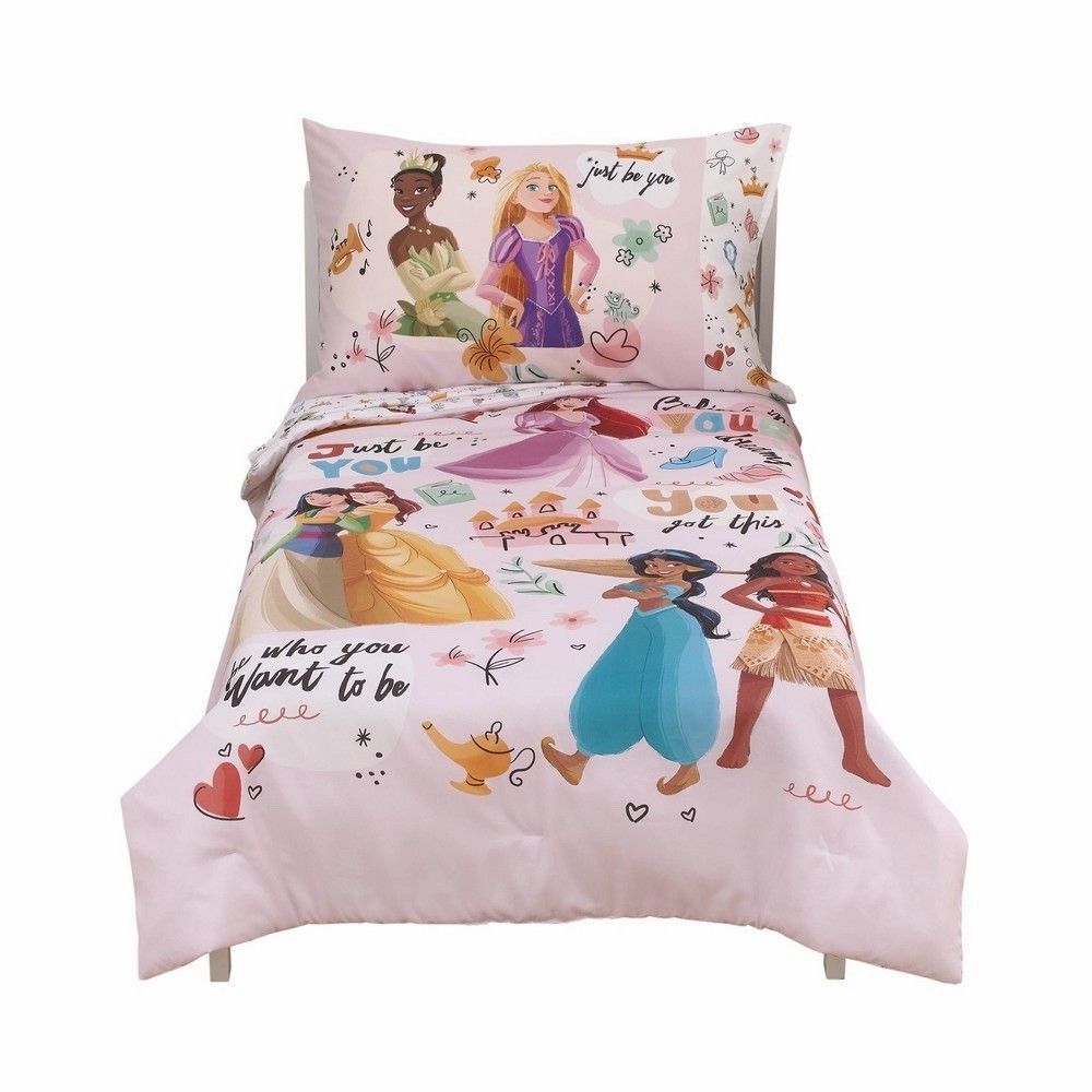 Disney Princess Just Be You 4-Piece Toddler Bed Set Pink New